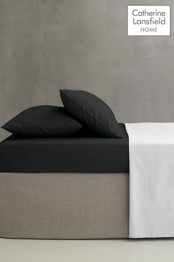 Catherine Lansfield Black Percale 180 Thread Count Extra Deep Fitted Sheet (B01545) | £14 - £18