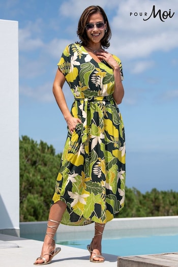 Pour Moi Green LENZING™ ECOVERO™ Viscose Belted Beach Kaftan Dress (B01554) | £39