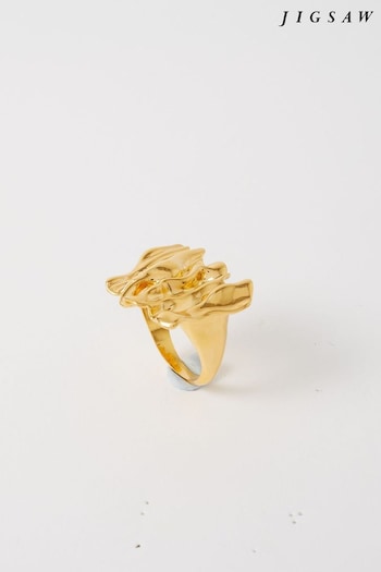 Jigsaw Gold Tone Crumpled Textured Ring (B01580) | £60