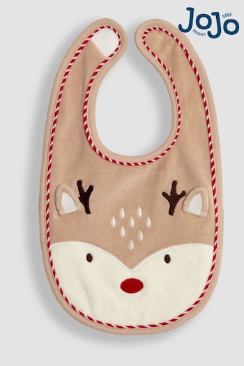 JoJo Maman Bébé Brown Reindeer Bib (B01668) | £8