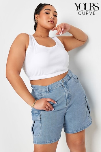 Yours Curve Blue Cargo Elastic Waist wide Shorts (B01903) | £27