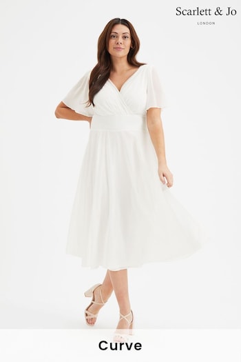 Scarlett & Jo White Victoria Angel Sleeve Mesh Midi long Dress (B01948) | £80