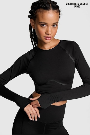 Victoria's Secret PINK Black Relay Long Sleeve Crop Top (B01959) | £39