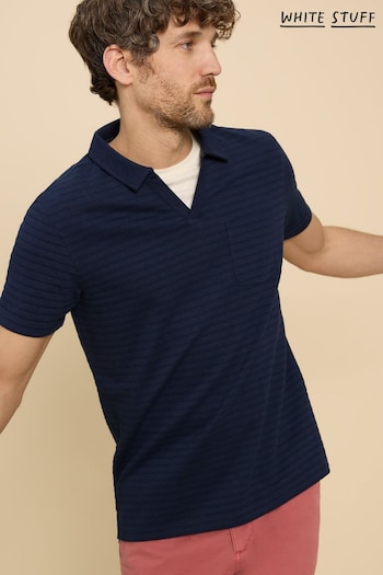 White Stuff Blue Textured Open Collar Polo Shirt (B01993) | £38