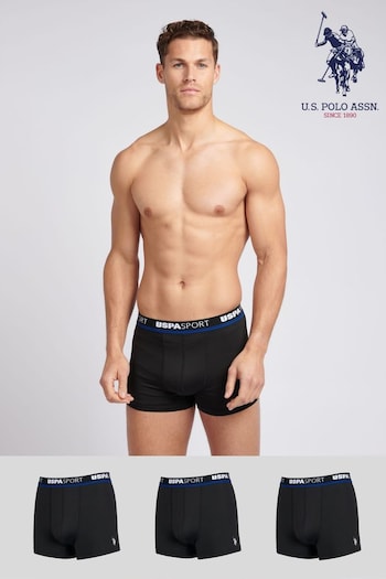 U.S. Polo black Assn. Mens Sports Boxer Black Shorts 3 Pack (B02028) | £30