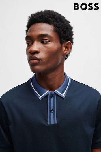BOSS Navy Blue Contrast Collar Slim Fit Polo Shirt (B02029) | £99