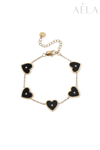 Aela Stainless Steel Heart Black Bracelet (B02064) | £22.50