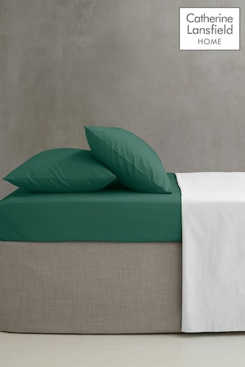 Catherine Lansfield Dark Green Percale 180 Thread Count Fitted Sheet (B02096) | £10 - £13