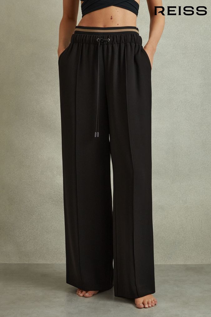 Buy Women s Reiss Mint Velvet Black Casual Journey trousers Online ParallaxShops TB monogram print high waisted leggings