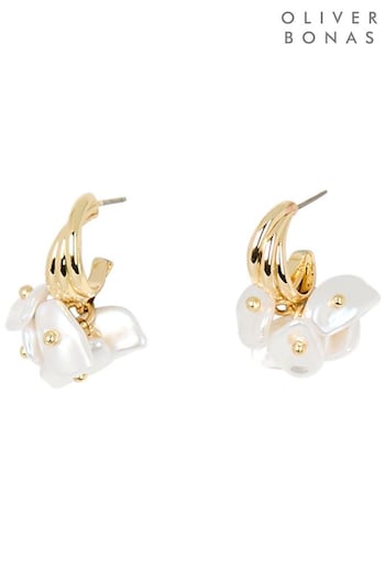 Oliver Bonas Coralie Pearl Cluster Hoop Drop White Earrings (B02148) | £16