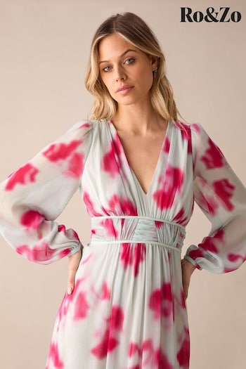 Ro&Zo Pink Stephanie Blurred Floral Midaxi Dress (B02166) | £169