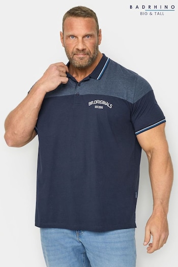 BadRhino Big & Tall Navy Blue 'Originals' Cut & Sew Polo Shirt (B02207) | £26