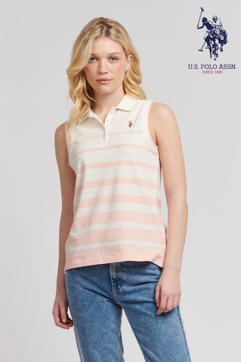 U.S. Baker Polo Assn. Womens Stripe Sleeveless Baker Polo Shirt (B02297) | £45