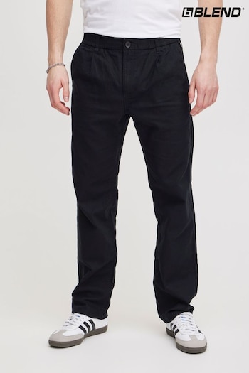 Blend Black Linen Chino Trousers Wash (B02418) | £35