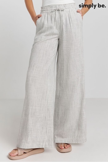 Simply Be Tie Waist Linen Wide Leg Grey Trousers (B02442) | £30