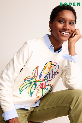 Boden Cream Hannah Embroidered Sweatshirt (B02494) | £70