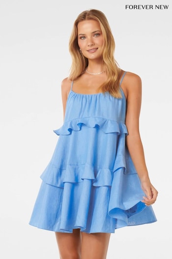 Forever New Blue Pure Linen Sollo Tiered Mini Dress (B02526) | £85