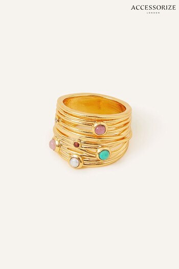 Accessorize 14ct Gold Plated Stone Layered Ring (B02561) | £30