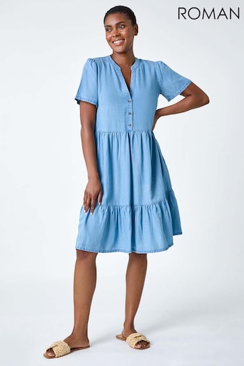 Roman Blue Tiered Smock Dress (B02575) | £40