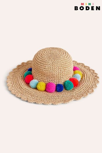 Boden Natural cream Multi Pom Straw Hat (B02625) | £23