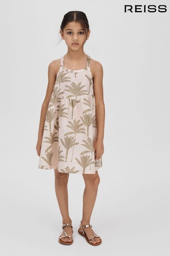 Reiss Neutral Klemee Junior Linen-Cotton Tropical Dress (B02676) | £65