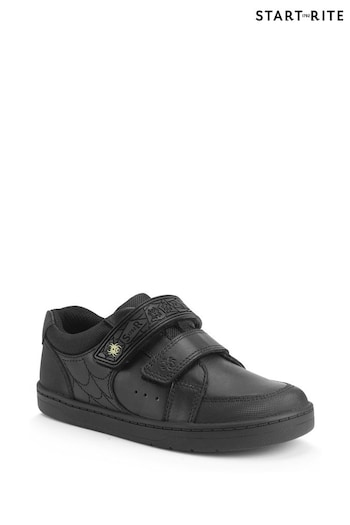 Start-Rite Spider Web Black Leather Double Rip Tape School Shoes Taxi (B02692) | £46