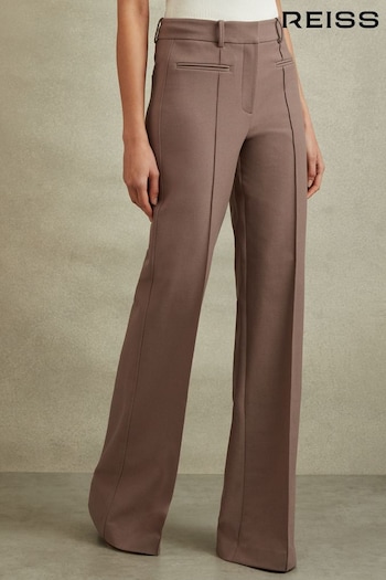 Reiss Mink Neutral Claude Petite High Rise Flared Trousers Toothy (B02742) | £150