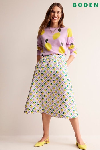 Boden Cream Hattie Poplin Lemon Midi Skirt (B02831) | £75