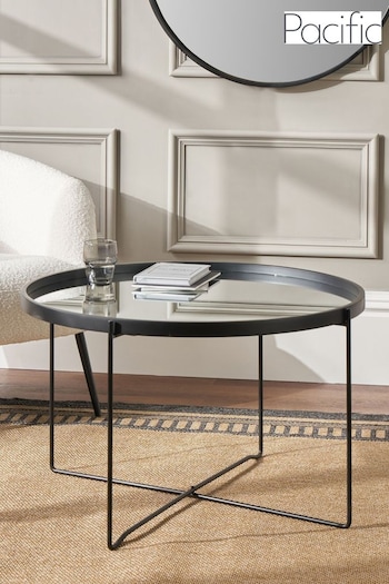 Pacific Black Voss Wood and Mirrored Glass Coffee Table (B02858) | £179.99