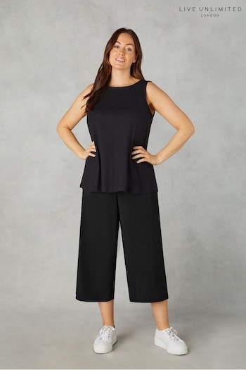 Live Unlimited Curve Petite Black Pull-On Cropped Trousers Waist (B02887) | £49