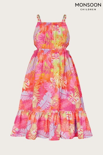 Monsoon Pink Palm Print Crepe Dress (B04001) | £25 - £29