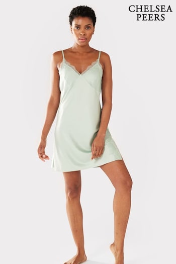 Chelsea Peers Green Satin Lace Trim Slip Nightdress (B04048) | £40