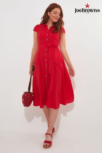 Joe Browns Red Vintage Safari Tie Waist Midi Shirt Dress Rosa (B04191) | £60