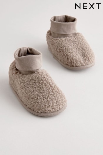 Taupe Brown Borg Sock Top Union Shoes (0-2mths) (B04235) | £8