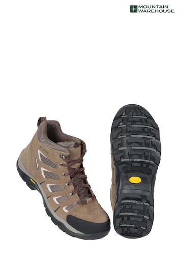 Mountain Warehouse Brown Mens Wide Fit Field Waterproof Vibram Walking Boots Wonder (B04308) | £112