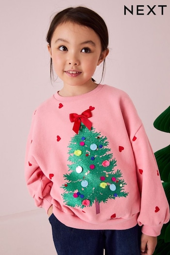 Pink Embellished Christmas Sweatshirt (3-16yrs) (B04310) | £15 - £20