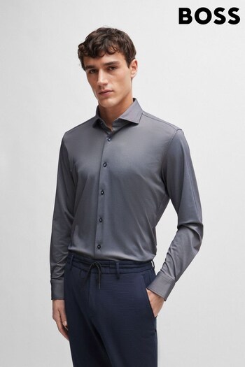 BOSS Blue Slim-Fit Shirt In Structured Performance-Stretch Fabric (B04564) | £99