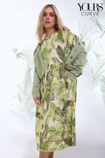 Yours Curve Green Tropical Print Pure Cotton Midaxi Dress Terry (B04724) | £32
