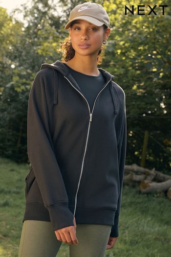 Black Active Soft Touch Longline Zip Up Hoodie (B04760) | £38