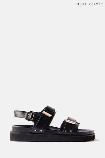 Mint Velvet Black Leather Chunky Heel Sandals (B04776) | £109