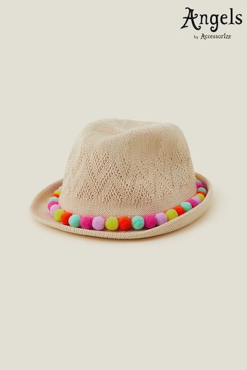 Angels By Accessorize Girls Natural Pom-Pom Packable Trilby Hat (B04790) | £12