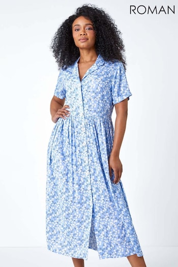 Roman Blue Petite Spot Print Midi Tea Dress (B04894) | £38