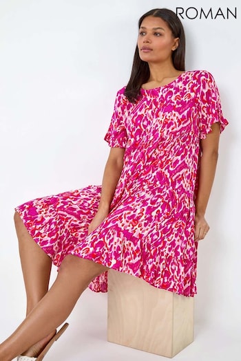 Roman Pink Abstract Print Tiered Smock Dress (B04990) | £38