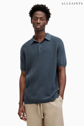 AllSaints Blue Aspen Short Sleeve Polo Shirt (B05038) | £95