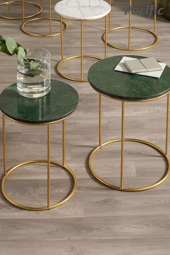 Pacific Green Set of 2 Milly Marble Tables with Gold Frame (B05045) | £199.99