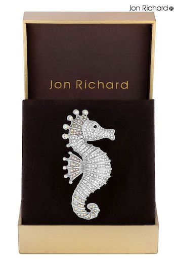 Jon Richard Silver Crystal Seahorse Brooch - Gift Box (B05108) | £20