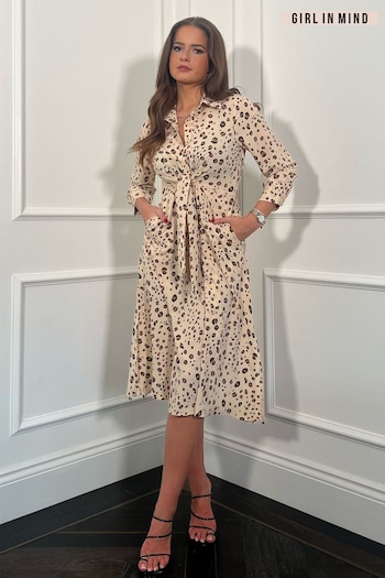 Girl In Mind Natural Isabella Tie Front Shirt Dress (B05150) | £44