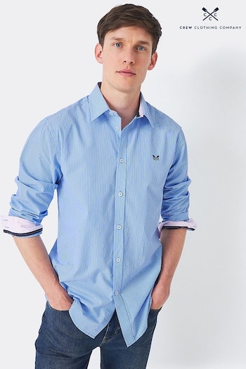 Crew Clothing Company Blue Stripe Cotton Classic Shirt (B05186) | £57