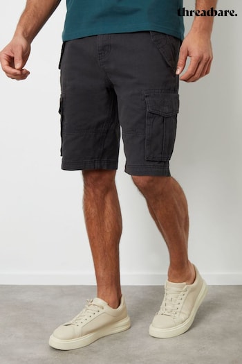 Threadbare Black Cotton Twill Utility Cargo Shorts cropped-leg (B05198) | £30