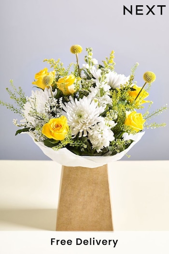 Yellow Chrysanthemum and Rose Fresh Flower Bouquet in Gift Bag (B05200) | £35